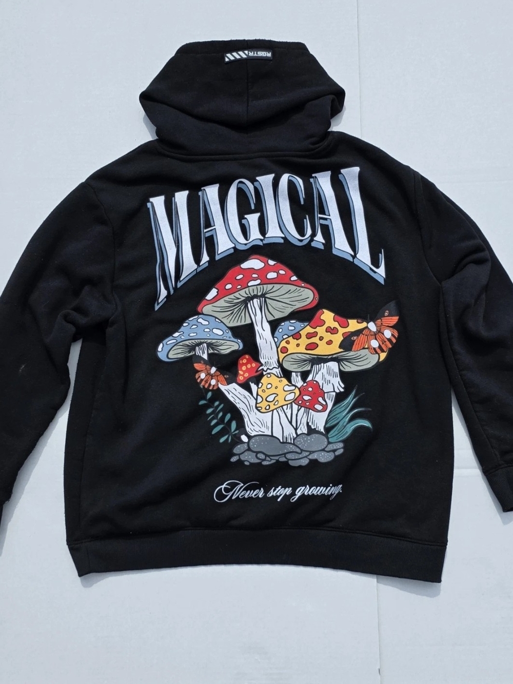 RGSTR Magical Mushroom Graphic Pullover Hoodie Black Fleece Men's Medium Streetw